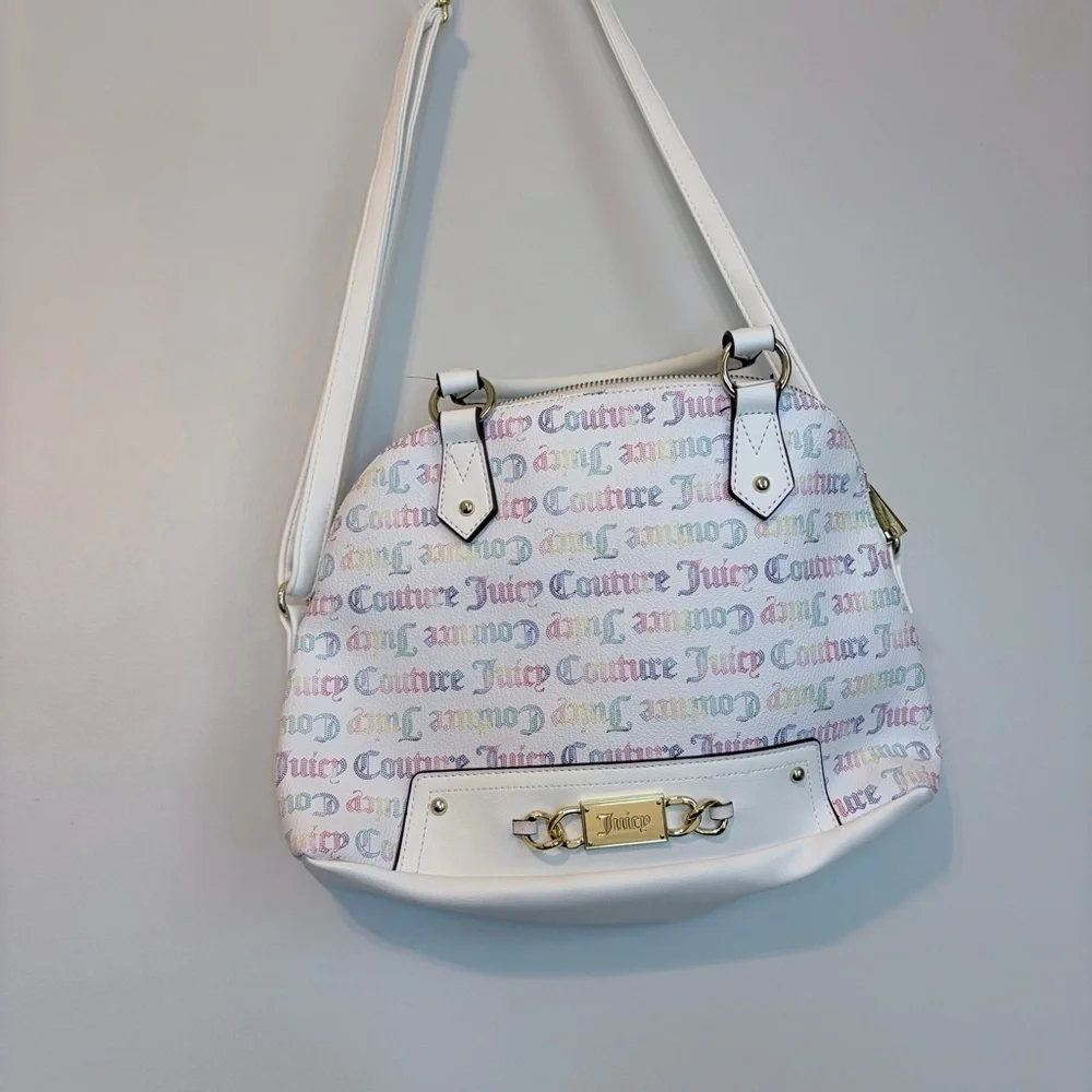 Juicy Couture White Satchel with Colorful Logo